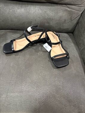 Wide torrid Black Strappy Square-Toe Sandals with Ankle Buckle